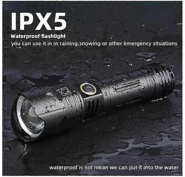 Alt view image 4 of 5 - Ecocleanpath 100,000 Lumens Rechargeable LED Flashlight, 5 Modes Zoomable IPX5 Waterproof Tactical Spotlight (Black)