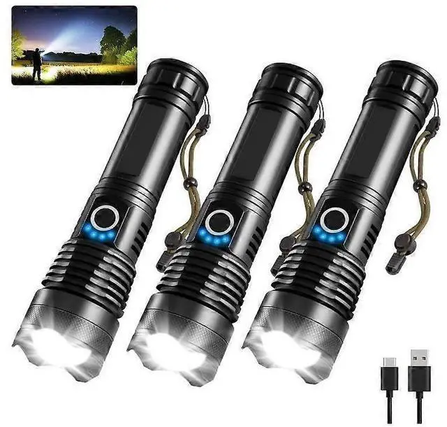 Main image of Ecocleanpath 3-Pack 1000LM Rechargeable LED Flashlights, 5-Mode Tactical Flashlight with Adjustable Focus (Black)