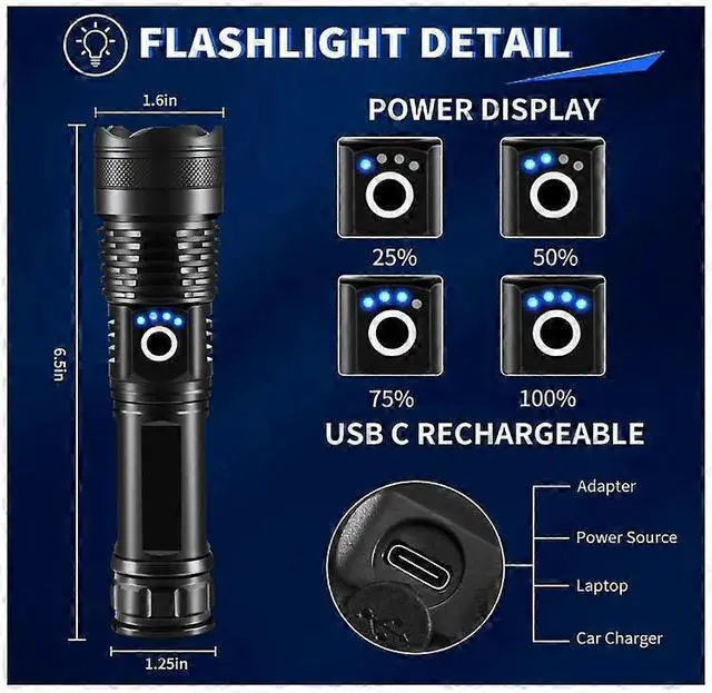Alt view image 5 of 5 - Ecocleanpath 3-Pack 1000LM Rechargeable LED Flashlights, 5-Mode Tactical Flashlight with Adjustable Focus (Black)