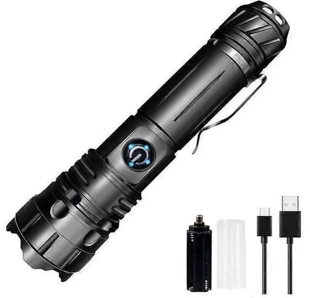 Main image of Ecocleanpath 100,000 Lumen USB-C Rechargeable LED Flashlight, Waterproof & Shockproof, Adjustable Focus, 5 Modes (Black)