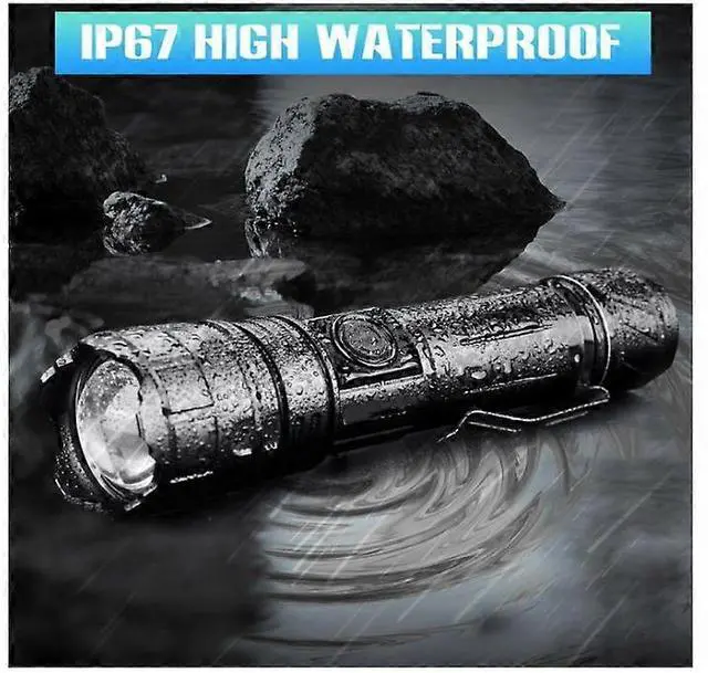 Alt view image 5 of 5 - Ecocleanpath 100,000 Lumen USB-C Rechargeable LED Flashlight, Waterproof & Shockproof, Adjustable Focus, 5 Modes (Black)