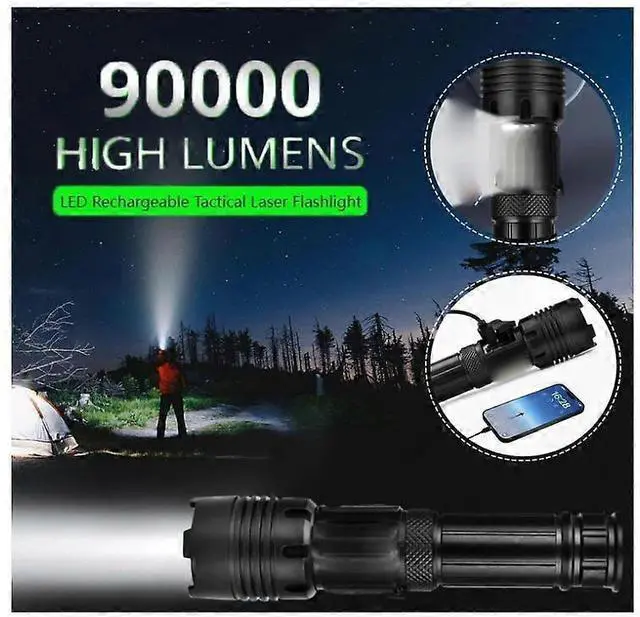 Alt view image 2 of 5 - Ecocleanpath Rechargeable Tactical Flashlight, 5-Mode High Lumens LED with Laser, Waterproof for Camping & Emergencies (Black)
