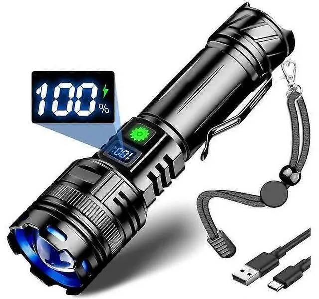 Main image of Ecocleanpath 1000000 Lumen Rechargeable LED Flashlight, Super Bright with LCD Display & USB-C Charging, IP65 Waterproof Tactical Light (Black)