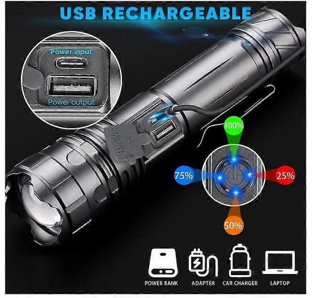 Alt view image 4 of 5 - Ecocleanpath 12000 Lumens USB-C Rechargeable LED Flashlight - 4920ft Range, 5 Modes, IPX65 Waterproof for Camping & Hiking (Black)