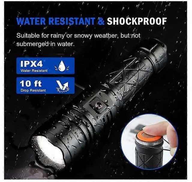 Alt view image 5 of 5 - Ecocleanpath XHP70.2 Super Bright LED Flashlight, 200000 Lumens, 5 Modes, Zoomable, Rechargeable, Black