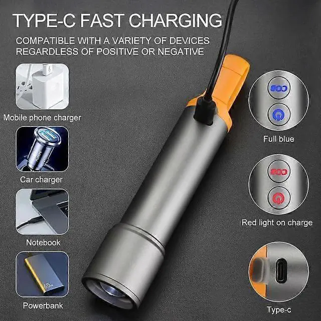 Alt view image 4 of 5 - Ecocleanpath LED Rechargeable Tactical Flashlight, 800 Lumens Zoomable 9 Modes with Side Light & IPX5 Waterproof for Hiking, Camping