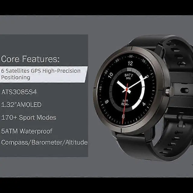 Alt view image 2 of 5 - Ecocleanpath DM76 GPS Smartwatch, 5ATM Waterproof AMOLED Sports Watch with Health Tracking (Black)