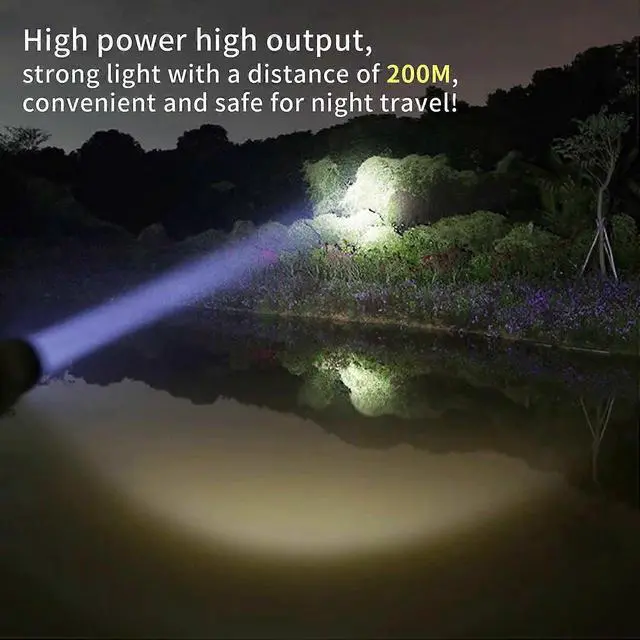 Alt view image 4 of 5 - Ecocleanpath 1500 Lumens Solar Rechargeable Flashlight, IP65 Waterproof LED Torch for Camping & Emergencies (Black)