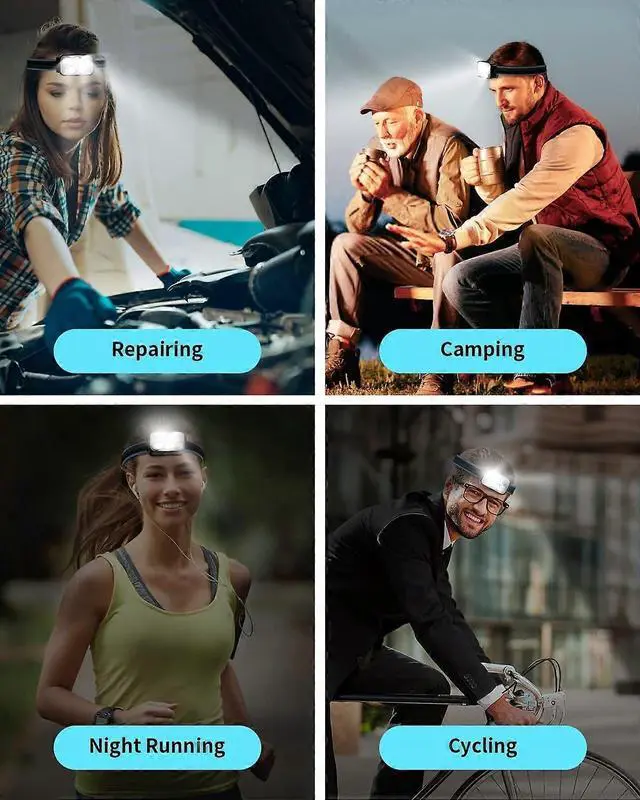 Alt view image 3 of 5 - Ecocleanpath 400 Lumen Rechargeable Headlamp with Motion Sensor, Waterproof LED Headlight with White & Red Light, 6 Modes