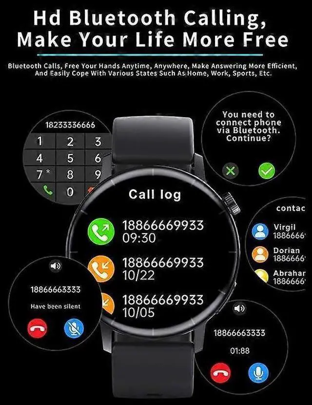 Alt view image 3 of 5 - Ecocleanpath F22R Smart Sports Watch, 1.32" HD Round Screen, 24/7 Health Monitoring, Voice Call, Champagne Gold