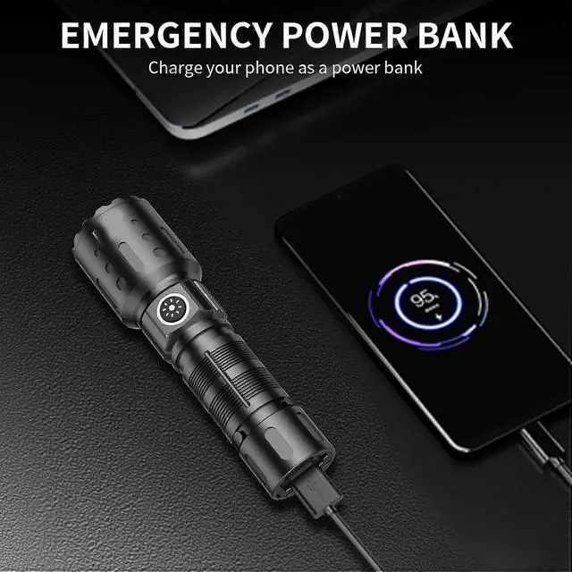 Alt view image 5 of 5 - Ecocleanpath Rechargeable LED Flashlight, 1500m Super Bright, 6 Modes, IPX5 Waterproof, Type-C Fast Charging for Camping & Emergencies