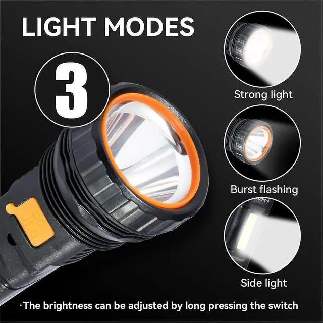 Alt view image 2 of 5 - Ecocleanpath 1200 Lumen Rechargeable Flashlight, 3 Modes & COB Side Light for Camping, Emergency