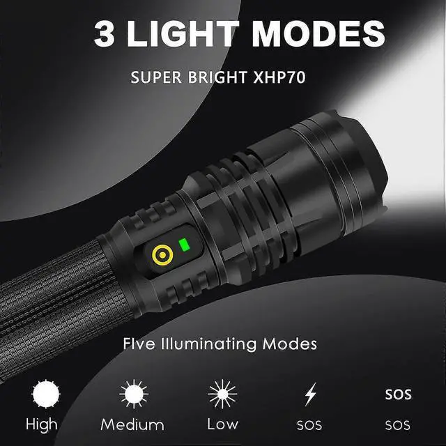 Alt view image 4 of 5 - Ecocleanpath Super Bright 220K Lumen Rechargeable LED Flashlight, 7 Modes Tactical Light for Camping & Emergencies (Black)