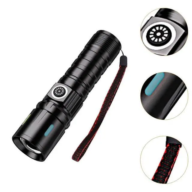 Alt view image 3 of 5 - Ecocleanpath Long Range LED Flashlight with USB Charging, Zoom Lens & LCD Display - Black