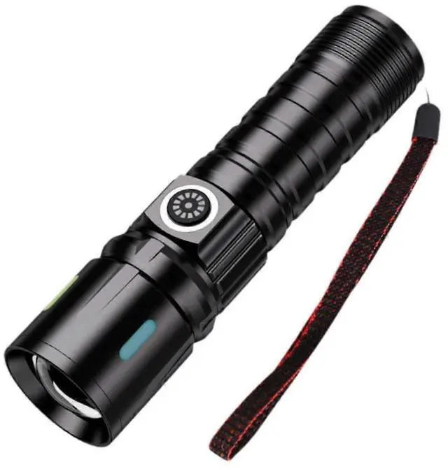 Alt view image 4 of 5 - Ecocleanpath Long Range LED Flashlight with USB Charging, Zoom Lens & LCD Display - Black