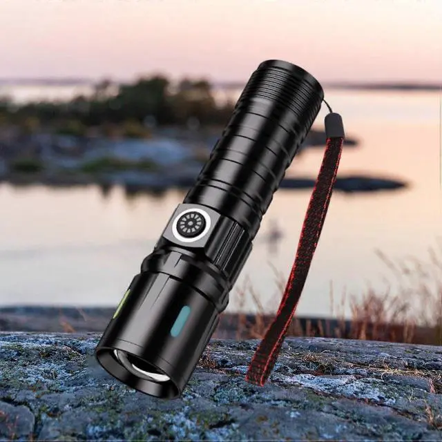Alt view image 5 of 5 - Ecocleanpath Long Range LED Flashlight with USB Charging, Zoom Lens & LCD Display - Black