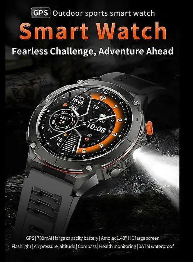 Alt view image 2 of 5 - Ecocleanpath Y101 GPS Sports Smartwatch, 3ATM Waterproof AMOLED Display, Swimming Modes, Black