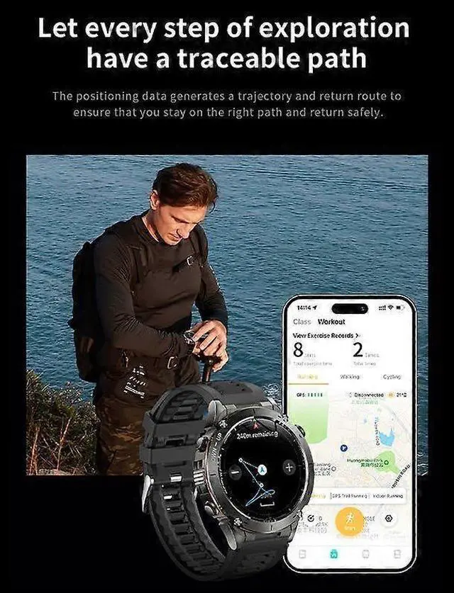 Alt view image 4 of 5 - Ecocleanpath Y101 GPS Sports Smartwatch, 3ATM Waterproof AMOLED Display, Swimming Modes, Black