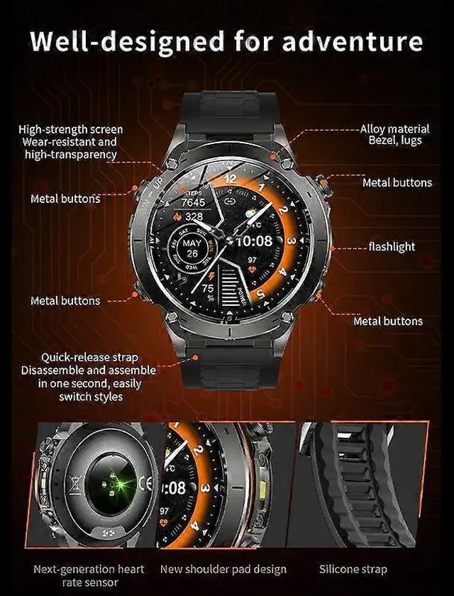 Alt view image 3 of 5 - Ecocleanpath Y101 GPS Sports Smartwatch, 3ATM Waterproof AMOLED Display, Swimming Modes, Black
