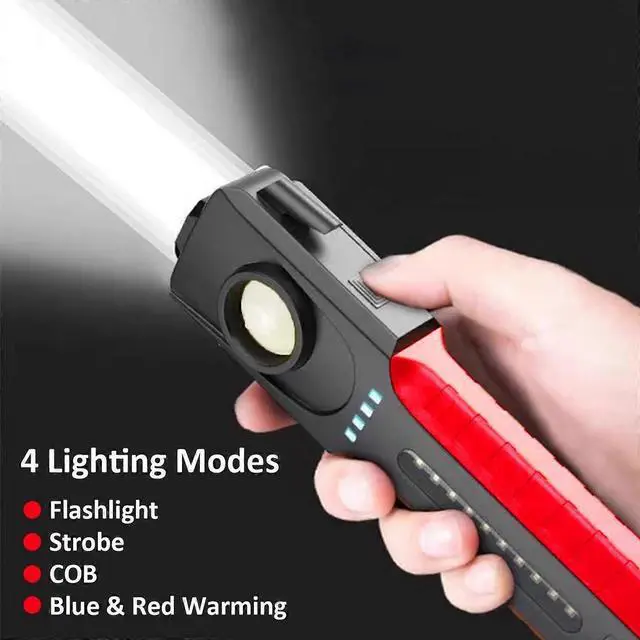 Alt view image 2 of 5 - Ecocleanpath Rechargeable LED Work Flashlight with COB Side Light, Magnetic Base, USB-C Charging & Emergency Tools