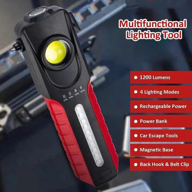 Alt view image 4 of 5 - Ecocleanpath Rechargeable LED Work Flashlight with COB Side Light, Magnetic Base, USB-C Charging & Emergency Tools