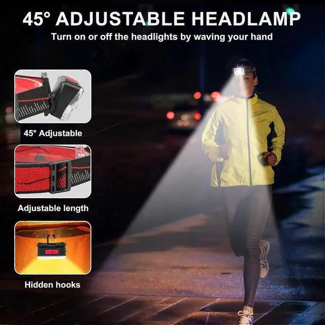 Alt view image 3 of 5 - Ecocleanpath 1000 Lumen Rechargeable Headlamp with Motion Sensor, 8 Modes IPX4 Waterproof LED Head Light for Outdoor