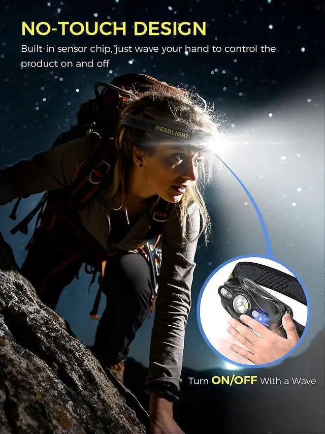 Alt view image 3 of 5 - Ecocleanpath 2 Pack Motion Sensor Headlamp, Super Bright White & Red Light, Waterproof Rechargeable for Camping Running Fishing