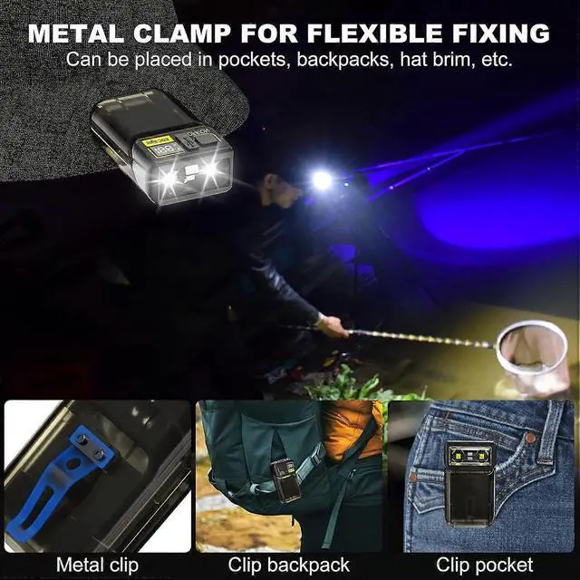 Alt view image 2 of 5 - Ecocleanpath Rechargeable Mini Flashlight with Digital Battery Display, 6 Modes Clip-On LED Cap Light (White)