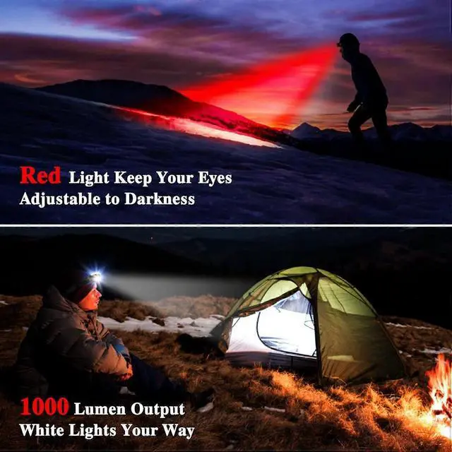 Alt view image 4 of 5 - Ecocleanpath Rechargeable Headlamp 1000 Lumens, IPX4 Waterproof Hard Hat Light for Camping, Hiking, Fishing