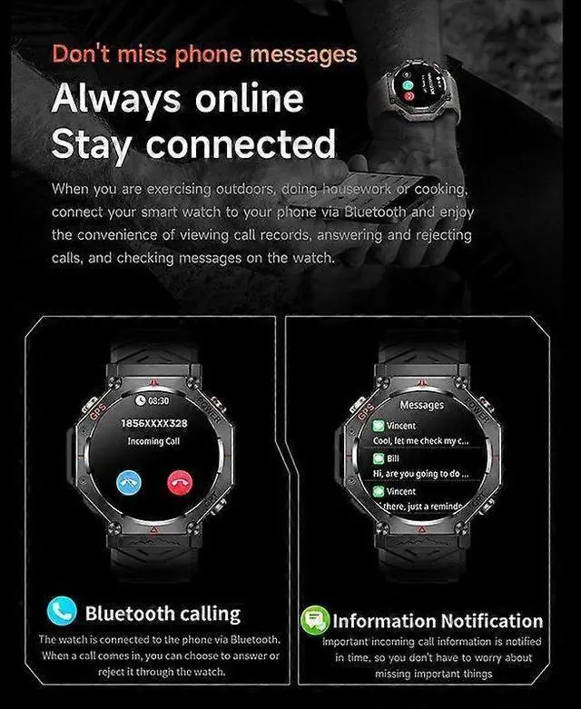 Alt view image 5 of 5 - Ecocleanpath KC91 Smartwatch 1.39" GPS AI Dial GPT 3ATM Waterproof Fitness Tracker Pink