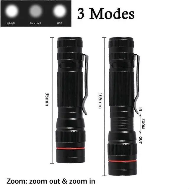Alt view image 3 of 5 - Ecocleanpath 2-Pack Rechargeable LED Tactical Flashlight, 3 Modes Zoomable Super Bright Mini Torch for Outdoor