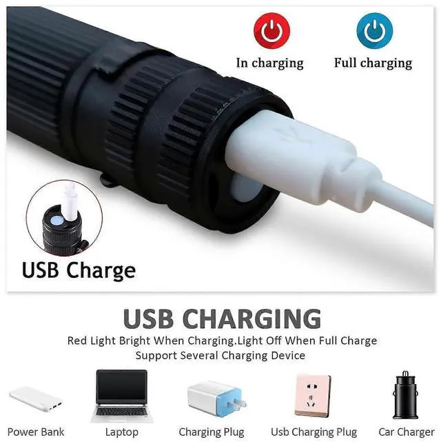 Alt view image 4 of 5 - Ecocleanpath 2-Pack Rechargeable LED Tactical Flashlight, 3 Modes Zoomable Super Bright Mini Torch for Outdoor