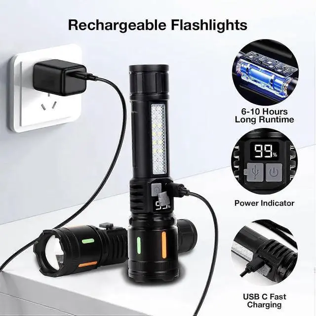 Alt view image 4 of 5 - Ecocleanpath Rechargeable LED Flashlight 3700ft Zoom, 5 Modes, USB-C, IPX6 Waterproof for Outdoor