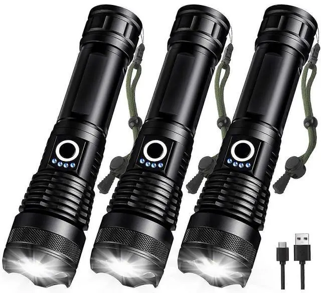 Main image of Ecocleanpath 3-Pack Rechargeable LED Flashlight, 990,000LM High Lumens, 5 Modes, USB-C Charging, Waterproof for Camping & Emergencies