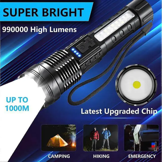 Alt view image 2 of 5 - Ecocleanpath Rechargeable LED Flashlight, 990K Lumens Super Bright, 7 Modes with COB Work Light, IPX6 Waterproof, Adjustable Tactical