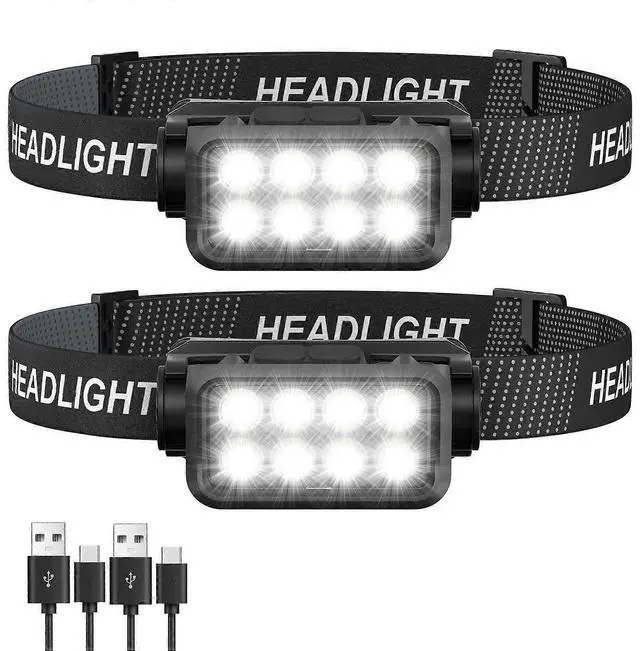Main image of Ecocleanpath 2-Pack Rechargeable Headlamp, 2500 Lumen 8 LED Motion Sensor Light, IPX6 Waterproof Headlight for Adults
