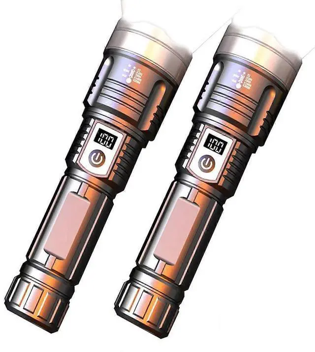 Main image of Ecocleanpath 2-Pack Rechargeable LED Tactical Flashlight, 3 Modes, Zoom, LCD Power Display, Type-C Fast Charging