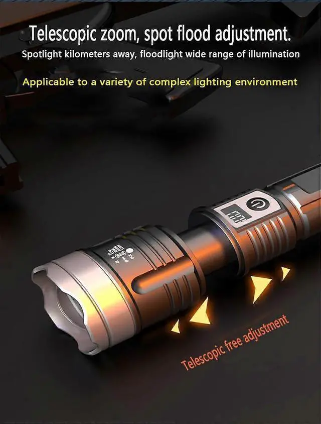 Alt view image 2 of 5 - Ecocleanpath 2-Pack Rechargeable LED Tactical Flashlight, 3 Modes, Zoom, LCD Power Display, Type-C Fast Charging