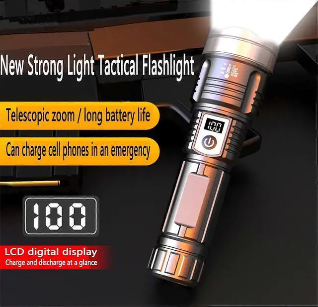Alt view image 4 of 5 - Ecocleanpath 2-Pack Rechargeable LED Tactical Flashlight, 3 Modes, Zoom, LCD Power Display, Type-C Fast Charging