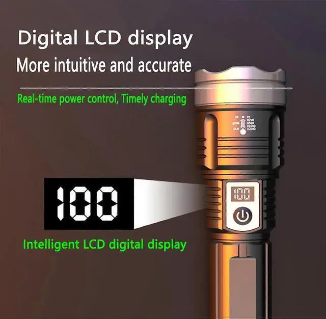 Alt view image 3 of 5 - Ecocleanpath 2-Pack Rechargeable LED Tactical Flashlight, 3 Modes, Zoom, LCD Power Display, Type-C Fast Charging