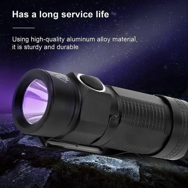 Alt view image 3 of 5 - Ecocleanpath Mini LED Flashlight with Purple Light - Waterproof, 3 Modes, 50m Range (Black)