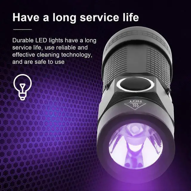 Alt view image 5 of 5 - Ecocleanpath Mini LED Flashlight with Purple Light - Waterproof, 3 Modes, 50m Range (Black)