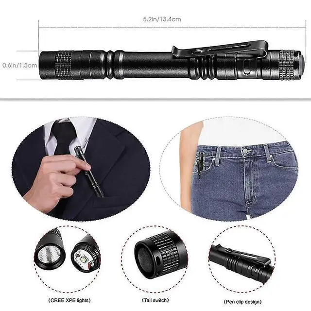 Alt view image 3 of 5 - Ecocleanpath Mini LED Flashlight with Pen Clip - Bright, Waterproof, Portable (Black)