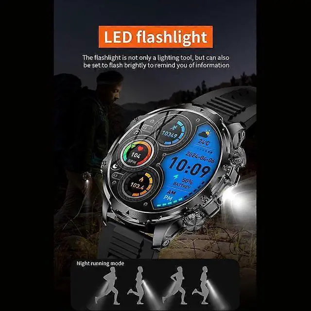 Alt view image 2 of 5 - Ecocleanpath AK75 Smartwatch with Flashlight & Bluetooth Calling, Long Battery Life, 100+ Sports Modes (Silver)