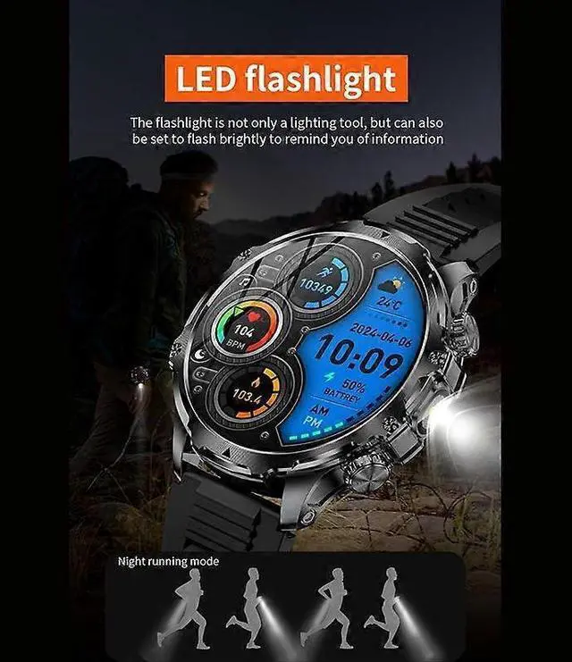 Alt view image 2 of 5 - Ecocleanpath AK75 Smartwatch with Flashlight & Bluetooth Calling, Long Battery Life, Silver - All-Day Health Tracking