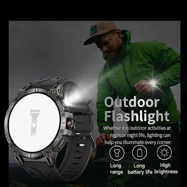 Alt view image 2 of 5 - Ecocleanpath KC89 Smartwatch 760mAh, Compass & Flashlight, 100+ Sports Modes, Heart Rate Monitor (Black)