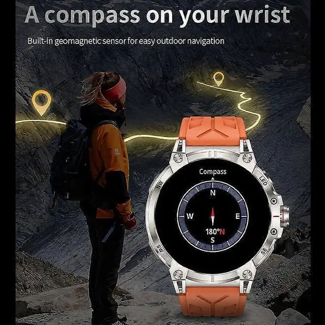 Alt view image 3 of 5 - Ecocleanpath KC89 Smartwatch 760mAh, Compass & Flashlight, 100+ Sports Modes, Heart Rate Monitor (Black)