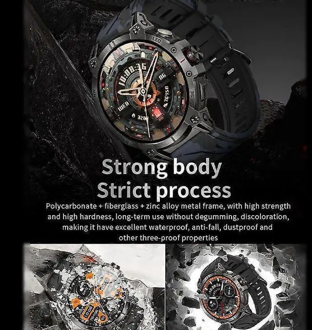 Alt view image 5 of 5 - Ecocleanpath KC89 Smartwatch 760mAh, Compass & Flashlight, 100+ Sports Modes, Heart Rate Monitor (Black)