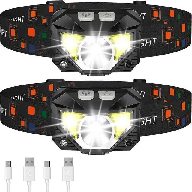 Main image of Ecocleanpath Rechargeable Motion Sensor Headlamp 2-Pack, Waterproof LED Headlight with 8 Modes (Black)