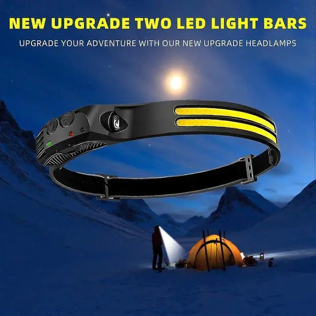 Alt view image 2 of 5 - Ecocleanpath 2-Pack LED Headlamp Rechargeable - 230 COB Super Bright, Motion Sensor, IPX5 Waterproof (Black)